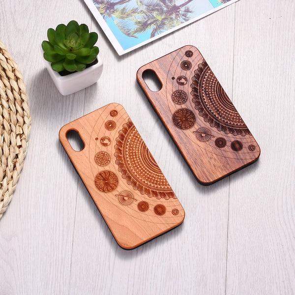 Real Bamboo Engraved Cosmic Space Mandala Wood Phone Case