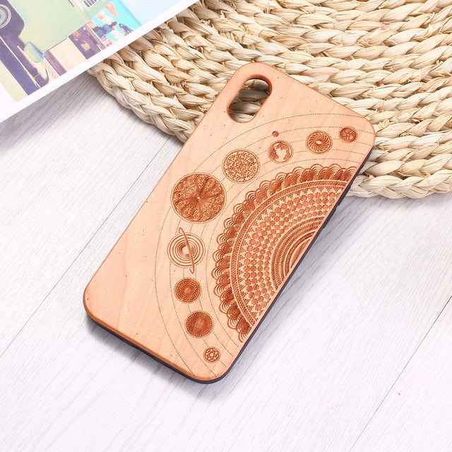 Real Bamboo Engraved Cosmic Space Mandala Wood Phone Case