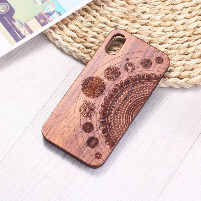 Real Bamboo Engraved Cosmic Space Mandala Wood Phone Case